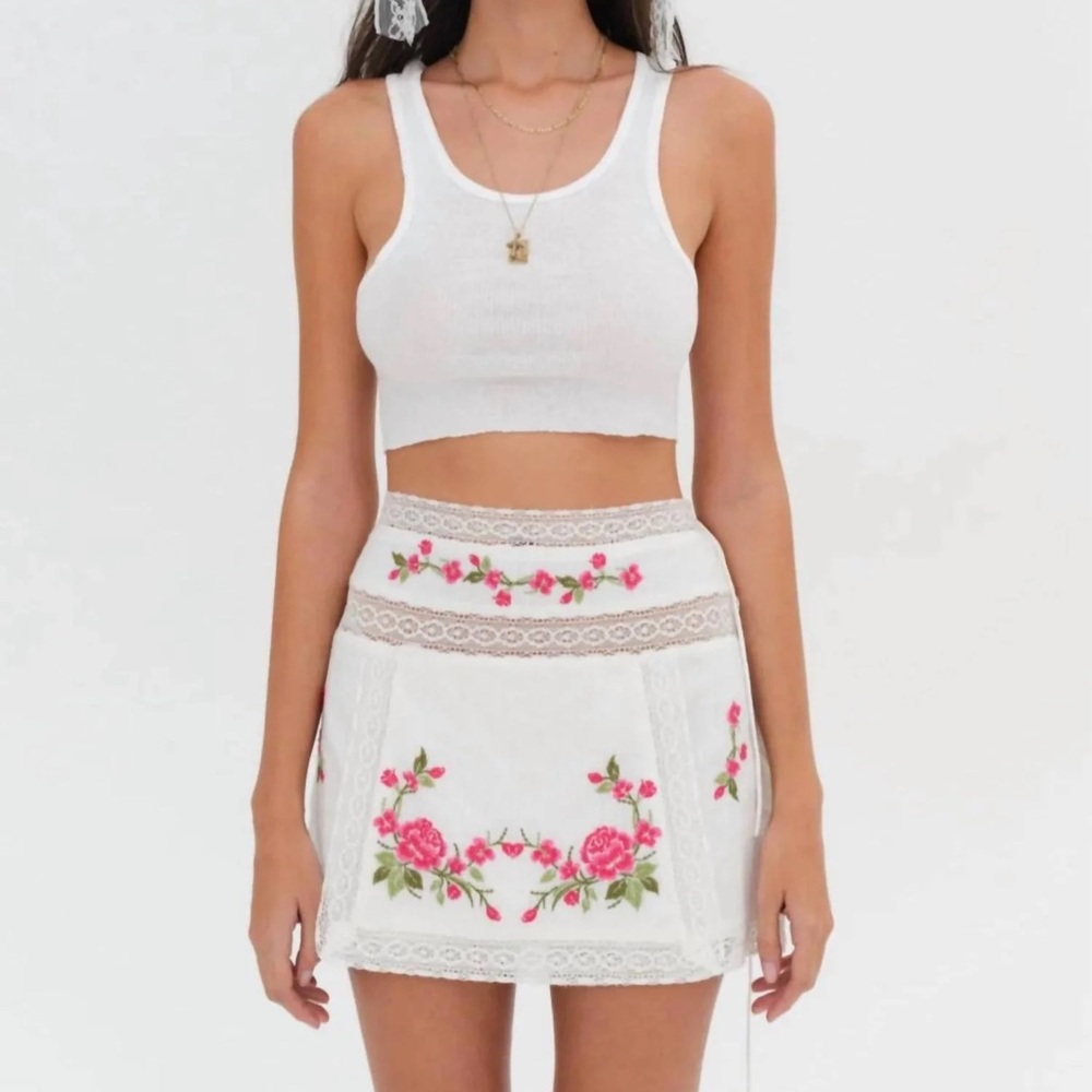 For Love & Lemons Jolene Embroidered Floral Mini Skirt